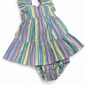 Counting Daisies Infant Girls Rainbow Stripe Ruffle Summer Dress, 18 Months